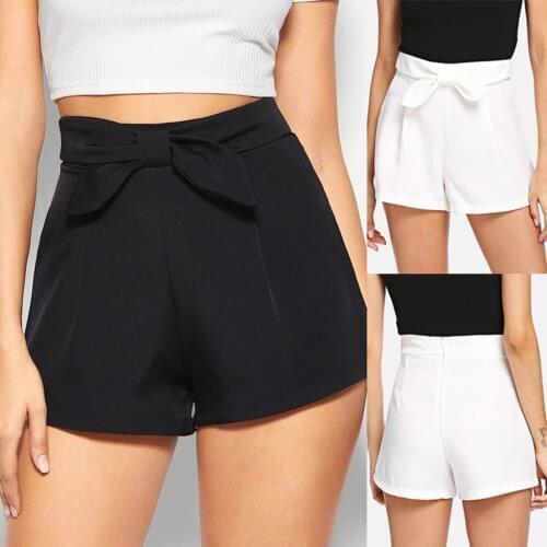 Women Shorts Summer Ladies Zip Fit Slim Solid High Waist Bow Elegant Shorts Office Work Shorts Pants Plus Size Hotpants Shorts