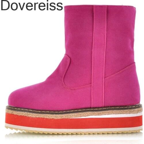 Dovereiss Fashion Female Boots Winter Sexy Elegant Waterproof Platform Short Boots Suede Pure Color Rose Red New Ankle Boots