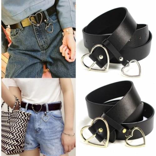 Female Fashion Round Buckle Waist Belt Metal Buckle Casual PU Leather Belt Clothes Accessories for Women Heart Ring Decorative