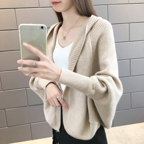 Knitted Hooded Cardigan Coat Spring Autumn 2021 Cape Knit Sweater Jacket Korean Fashion Batwing Sleeves Outerwear Sueter Mujer