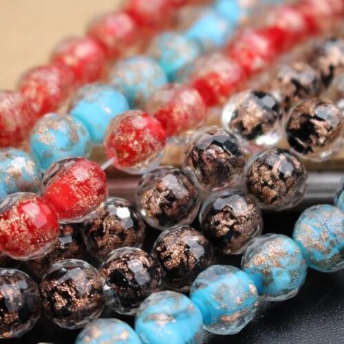 10PCS 10mm Lampwork Glass beads Shinning powder Round Disco Faceted Loose beads for jewelry Bracelet Necklace making