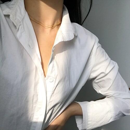 18KGOLD 100% Authentic 925 Sterling silver Double Rows Layered Box chain &Rolo Choker Short Necklace FINE Jewelry TLX781