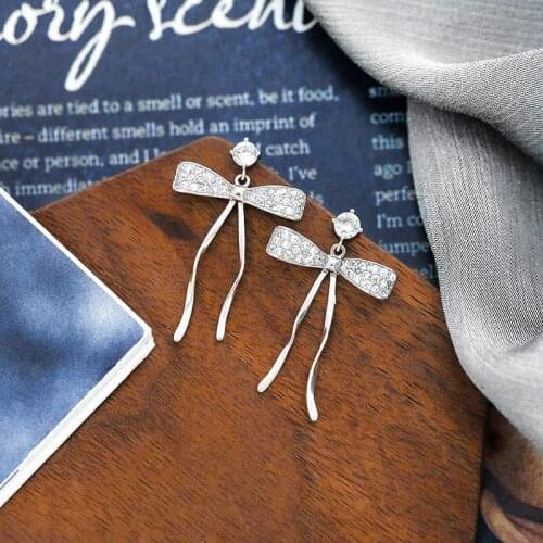 2021New Arrival Trendy Korean Women Vintage Bowknot Crystal Beautiful Earrings Fashion Jewelry Gifts High Quality Stud Earring