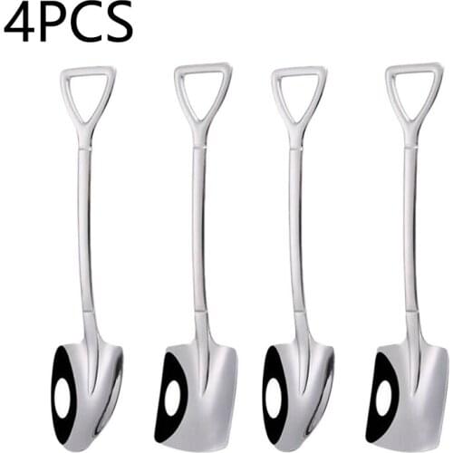 4PCS Dessert Spoon Stainless Steel Shovel Shape Spoons Tea Coffee Sugar Cake Scoop Dessert Ice Cream Fruit Scoops Kitchen Gadget