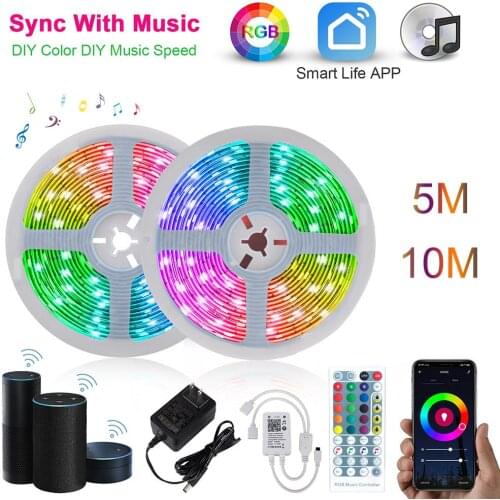 5/10m LED Strip Light Cuttable 5050RGB Color Changing TV Backlights Home Decor Color-changing Built-in Microphones Home Decor