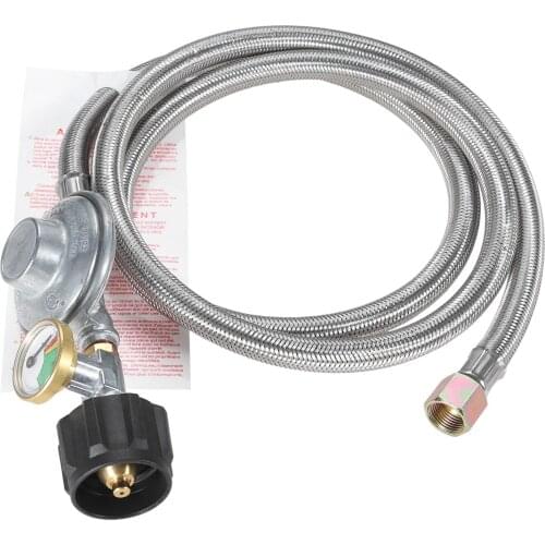 5ft Stainless Braided Propane Regulator Hose With Gauge For Gas Grill Patio Heater Lp Generator Burner Camping Stove