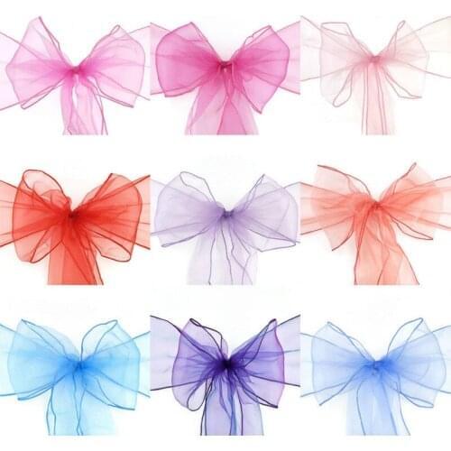 5pcs New Candy Color Satin Silk Cloth Chair Seat Back Bow Belt Band DIY Ribbon Wedding Christmas Party Decoration Supplies