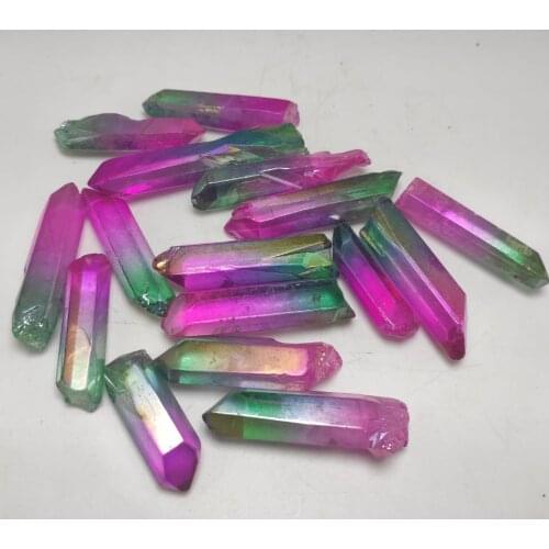 500g Green and Pink Aura Quartz Crystal Point Titanium Treated Quartz Wand Decor Natural Quartz Crystals Mineral Crystals
