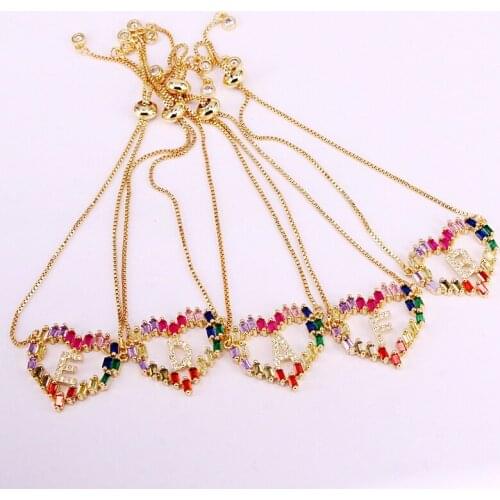 6PCS, Hot Fashion Letter Adjusted Bracelet Rainbow Colorful Zirconia Hear-t Classic Jewelry Bracelet For Women
