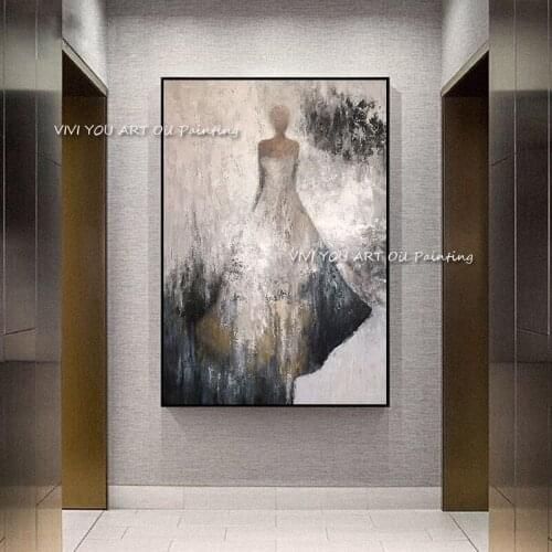Large Size Abstract Grey Women Girl 100% Handmade Painting Home Decor Wall Art Modern Picture Bride Drawing Oil Painting Artwork