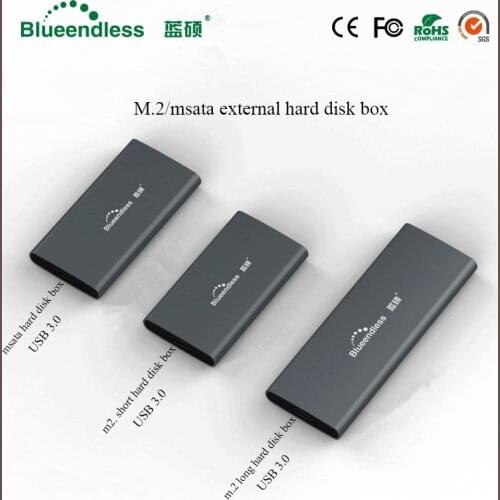 Blueendless M.2 portable ssd hard disk cases type c usb 3.0 msata 2242/2260/2280 hard drive enclosure silver aluminum hdd caddy