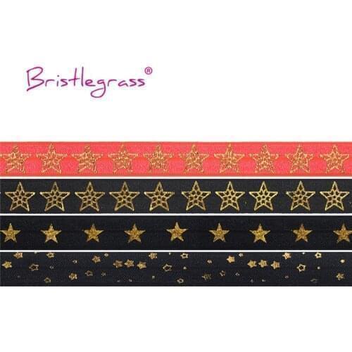 BRISTLEGRASS Combo 4 Yard 5/8" 15mm Gold Star Foil Print Fold Over Elastics FOE Spandex Band Hair Tie Headband Tutu Dress Sewing