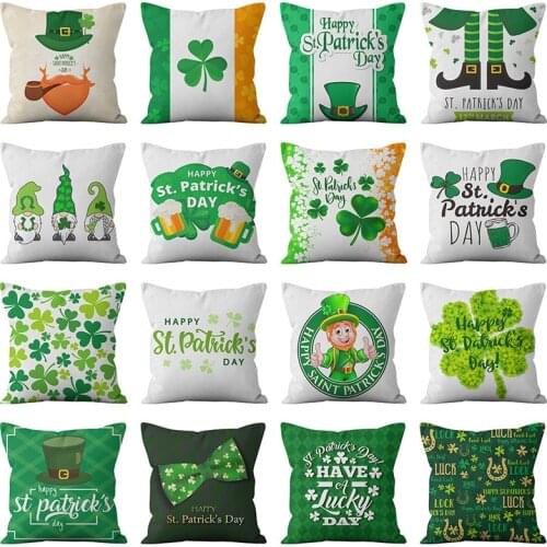Home pillow case living room Decor sofa pillow case St. Patricks Day Decorative Cushion Cover Clover Green hat print cushion