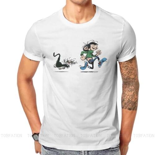 Running With Cat Graphic TShirt Gaston Lagaffe Comics Style Streetwear Comfortable T Shirt Male Short Sleeve Special Gift Idea