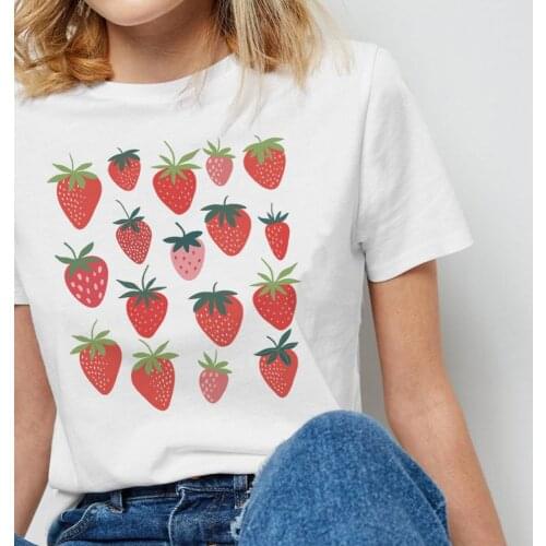 Strawberry Botanical Graphic T Shirts Cute Aesthetic Short Sleeve Women T-Shirt Summer Cotton Vintage Top Cottagecore Clothes