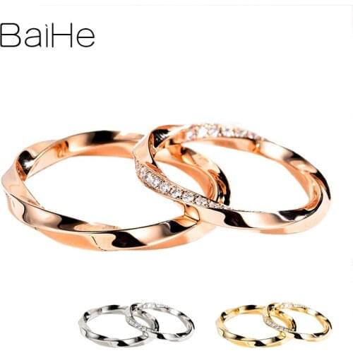 BAIHE Solid 14K Rose Gold H/SI Natural Diamonds Women Ring Men Ring Fine Jewelry Wedding Ring Band Engagement Gift Couple Ring