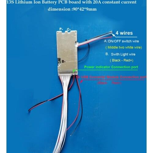 48V Li Ion battery PCB board with 20A constant current and 5V USB output Module for 13S Li ion Battery of electric bike
