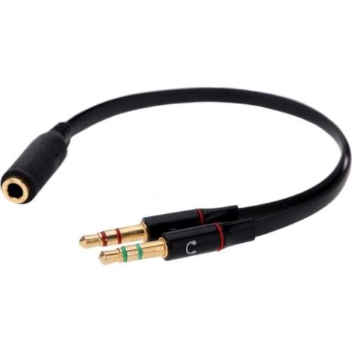Top Deals Black 3.5mm Y Splitter 2 Jack Male to 1 Female Headphone Mic Audio Adapter DI3K