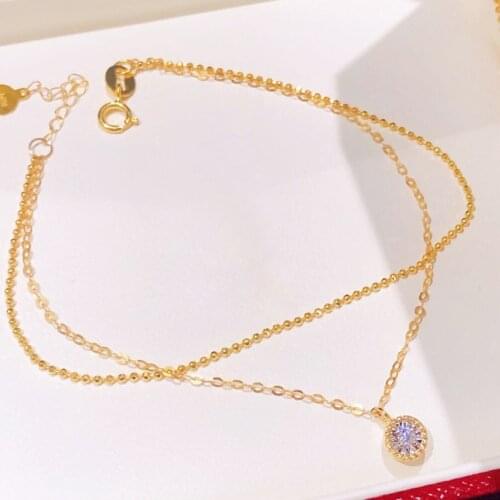 MADALENA SARARA 18K Gold Diamond 0.20cts Pendant Women Bracelet Pave Setting Lady Double Chain Bracelet Au 750 Yellow Gold Made