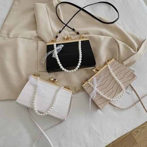 Youth Ladies Simple Versatile Bag for Women Casual PU Leather Daily Shopper Handbags Purse Solid Pearl Totes Shoulder Bags