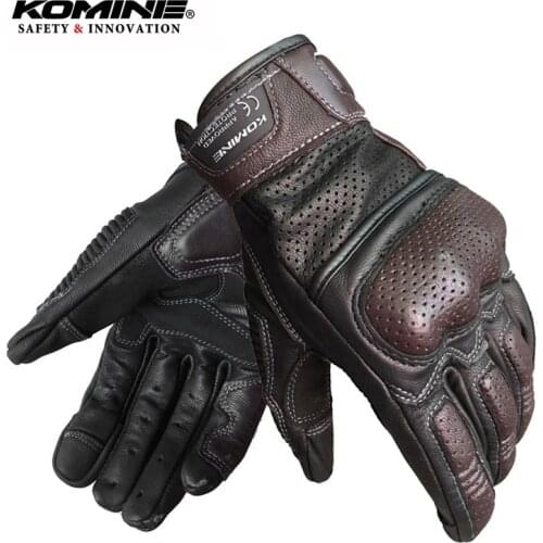 Komine Motorcycle Gloves Men Retro Breathable Real Leather Touch Screen Motorbike Gloves Non-slip Off Road Racing Glove