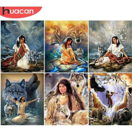 HUACAN DIY Paint By Number Wolf Drawing On Canvas Oil Painting By Numbers Animal Kits Handpainted Unique Gifts