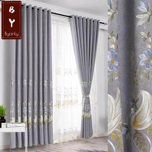 New Curtain Pastoral Pasted Embroidered Shading American Finished Product Customization Curtains for Living Dining Room Bedroom