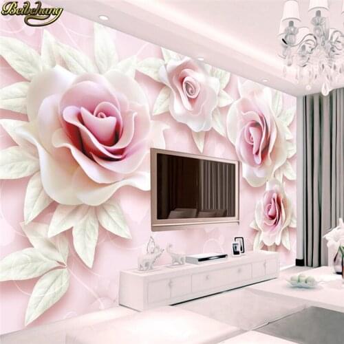 Beibehang Custom wallpaper large mural wall stickers fresh and simple 3d embossed pink rose 3D TV backdrop wall papel de parede