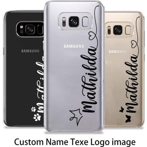 Custom Name Samsung Case For Samsung Galaxy S7 S8 S9 Plus S10 Note8 9 10 S20 S10e A50 Cat Footprint Love Crown Transparent Case