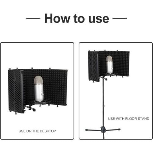 Portable Microphone Isolation Shield Adjustable Angle Foldable Cover Wind Screen Q81F