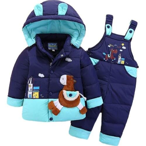 Down Jacket For Girl Boy Kids Snowsuit Winter Jacket Overalls Children Outerwear Toddler Baby Park Jumpsuits Coat Pant Set 2-4Y
