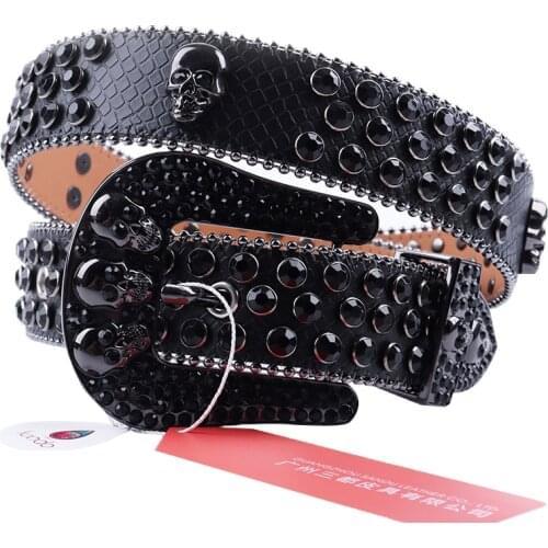 Vintage Skull Rhinestone Belt Luxury Strap Men Women Leather Belt Western Diamond Studded Waist Belt Buckle Jeans Ceinture Femme