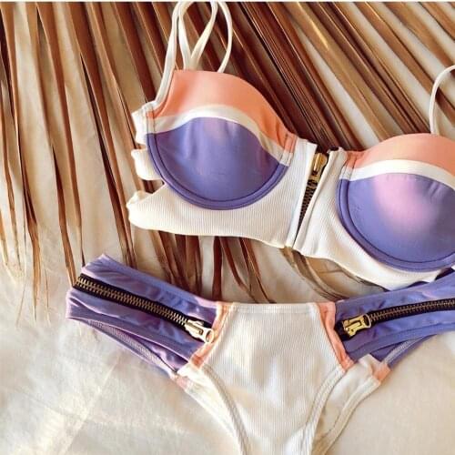 Sexy Bikinis Women Bandage Brazilian Solid White purple Sexy Bikini Set Swimwear Women Push Up Swimsuit Female Beachwear Biquini