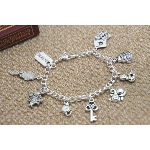 12pcs Alices adventure in Wonderland charm bracelets silver adjustable