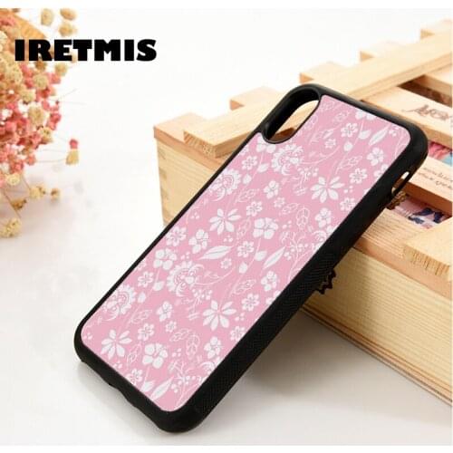 Iretmis 5 5S SE 2020 6 6S Silicone Rubber Phone Case Cover for iPhone 7 8 Plus X Xs 11 12 MINI Pro Max XR Pink Floral