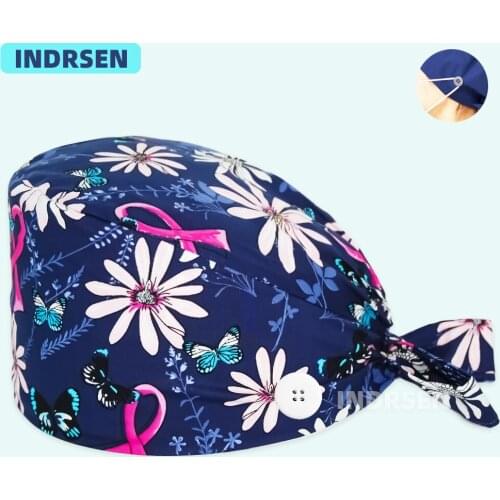 Scrub Cap Medical Ribbon Printed with Buttons Chef Lab Hat Pirates Hats Pet Clinic Nurse Doctors Working Scrubs Caps