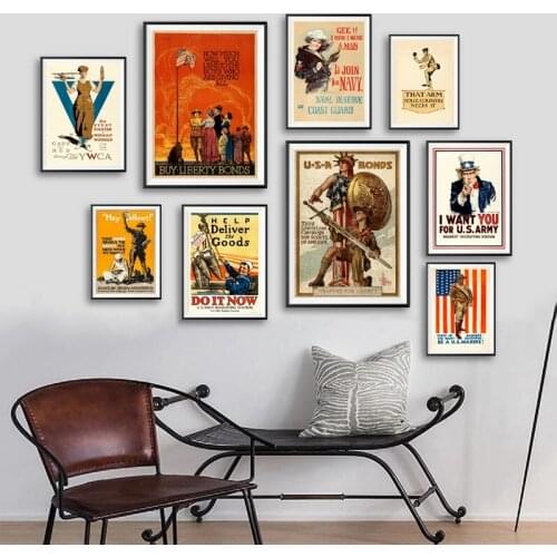 World War I Military Propaganda Posters and Prints Vintage Wall Art Canvas Painting Soldiers Antique Photography Art Wall Decor