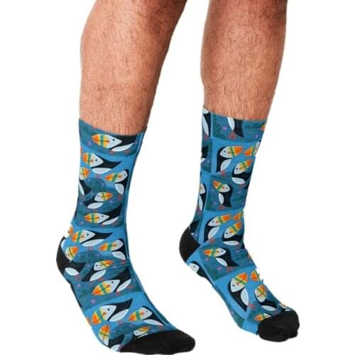 2021 Funny Mens socks Sea shark Puffins Pattern Printed hip hop Men Happy Socks cute boys street style Crazy Socks for men