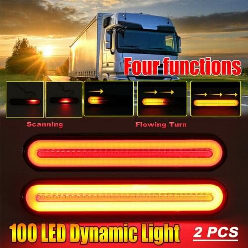 2 Pcs 4 In 1 Automobile Truck Trailer 100LED Rear Taillight Brake Light Bar Turn Signal Lamp Red + Yellow RV LED Tail Work Light