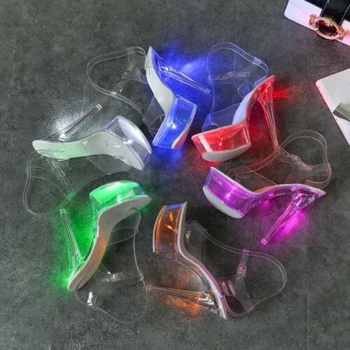 Light Up Glowing Shoes Woman Luminous Clear Sandals Women Platform Shoes Clear High Heel Transparent Stripper Wedding Shoes