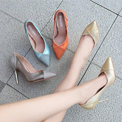 2021 Spring New European And American Fashion Color Matching Pointed Stiletto High Heels Ladies Professional Simple Single Shoes
