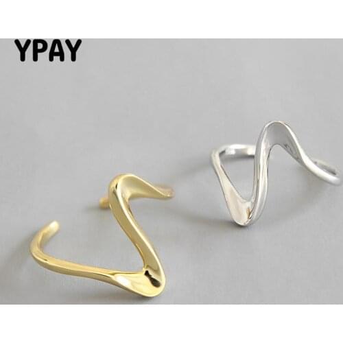 YPAY Korean Style INS simple Wave Rings for Women 100% 925 Sterling Silver Open Ring Fine Party Jewelry 2019 New Arrival YMR704