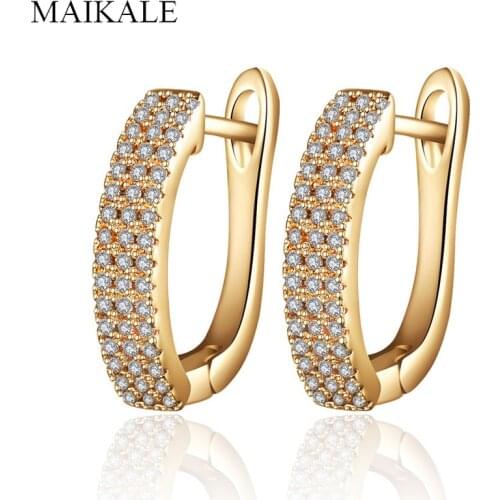 MAIKALE Classic Multilayer Cubic Zirconia Stud Earrings for Women Fine Jewelry Rose Gold Women Wedding Party Exquisite Jewelry