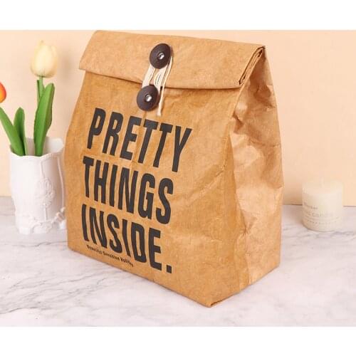 1pc Durable Insulated Thermal Paper Bag Snack Cooler Picnic Container Brown Paper Lunch Bag Reusable Box Sack