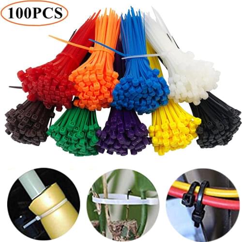 100pcs/bag Nylon Cable Tie Red Yellow Blue Green Pink Purple Orange 3* 4*5*100 150 200 250 300 Colorful Self-lockingCable Tie
