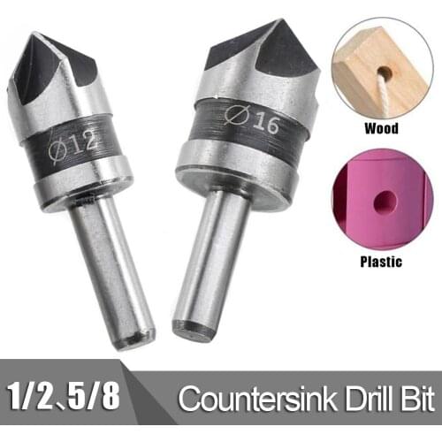 2pcs/set 1/2-5/8 Round Shank Woodworking Five Flutes Countersink Drill Bit Household Wood Work Tools Accessories