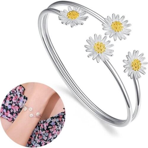 2021 Trend Silver Daisy Flower Charm Bracelet &Bangle Elegant Wedding Party Jewelry Браслет For Women
