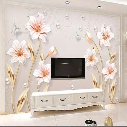 Custom Any Size Embossed Modern Flower Rich Modern Wall Paper For 3D Living Room TV Sofa Background Wall Cloth Papel De Pared 3D
