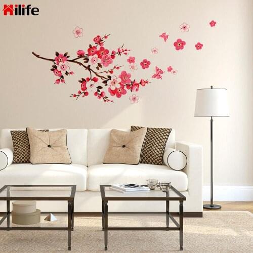 45*65cm Sakura Cherry Wall Stickers for Kitchen Living Bedroom Bathroom Decals Mural Arts Poster Butterflies Flowers Wallpaper