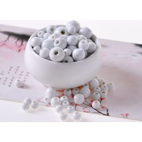 50pcs/lot 6 8 10 12 14MM Retro Round Ceramic Beads DIY/Handmade Porcelain Spacer Beads Hole Beads for Jewelry Making Wholesale